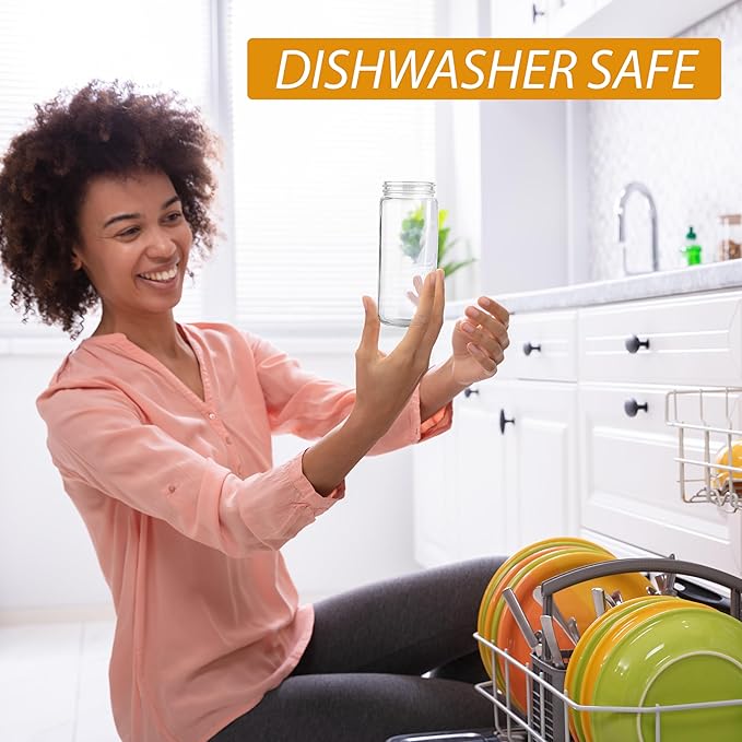 Glass Juice Bottles with Lids and Straws, 16 Oz - Set of 12 Reusable Clear Cups - For Drinking Smoothie, Iced Coffee, Juicing, Matcha, Water, Kombucha and More