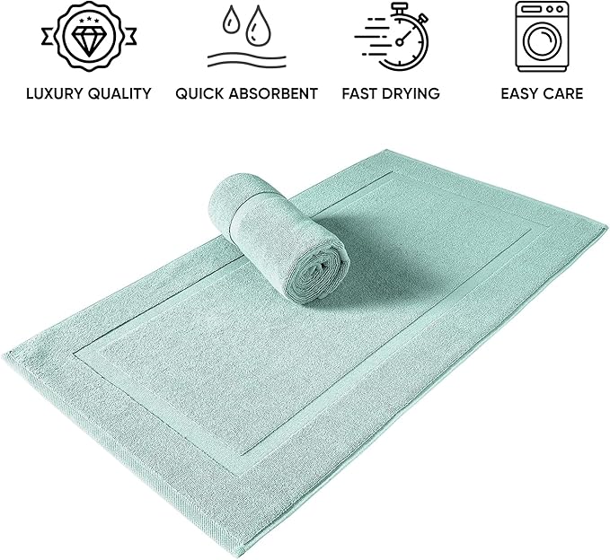 SALBAKOS 100% Turkish Cotton Bath Mat Set 2-Piece - 20x34 inch, Premium Quality Hotel Collection, Soft, Absorbent, Long Lasting, Durable Bathroom Rugs | Made in Turkey (Seafoam Green, 2 Bath Mats)