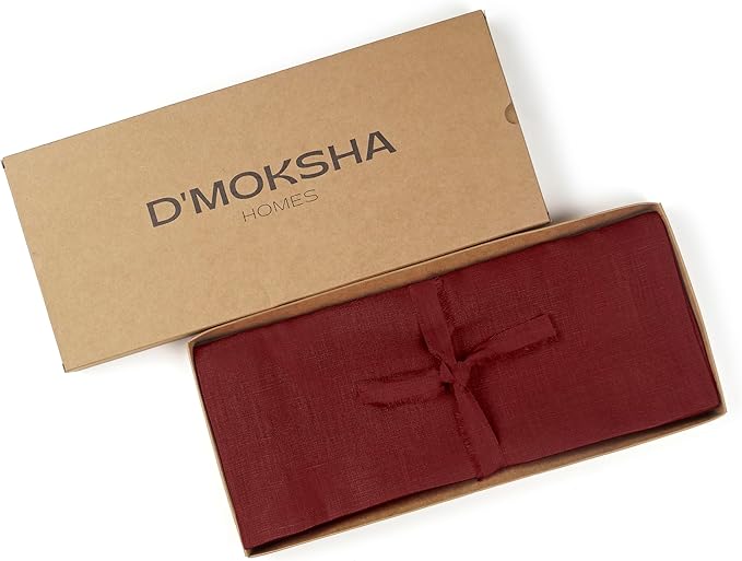 D'Moksha Homes Linen Dark Red Table Runner 108 Inches Long - 100% Pure Linen Dining Table Runner 14 x 108 Inch for Winter, Holiday, New Year - Machine Washable