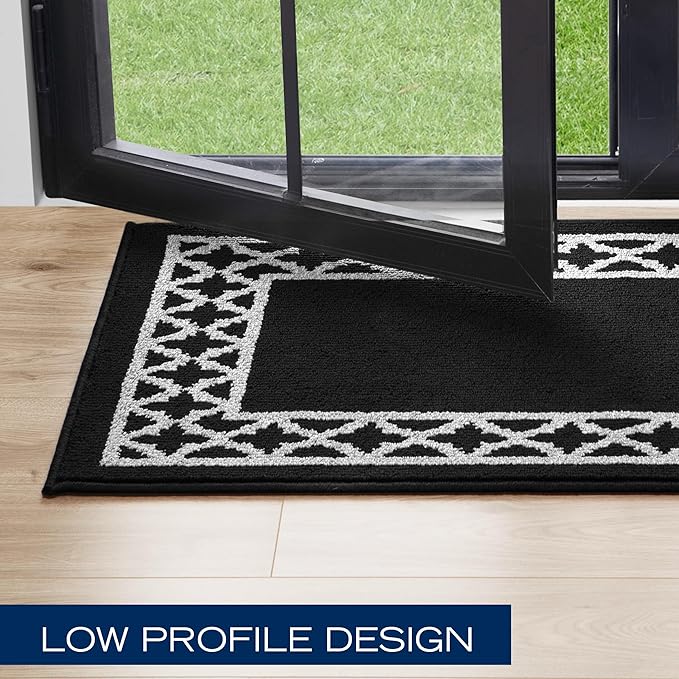 Nautica – Runner Rug | Indoor Runners for Hallways and Entry Rugs| Non-Slip and Non-Skid Entry and Kitchen Door Mat| Machine Washable Entryway Carpet Rugs | 2'2" x 3'9" | Trellis Black