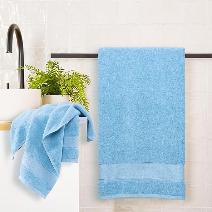 COZYART Light Blue Bath Towels Set 6 Piece, 2 Bath Towels 2 Hand Towels 2 Washcloths, Luxury 100% Turkish Cotton 650GSM Hotel Quality, Soft, Absorbent, Towel Sets for Bathroom