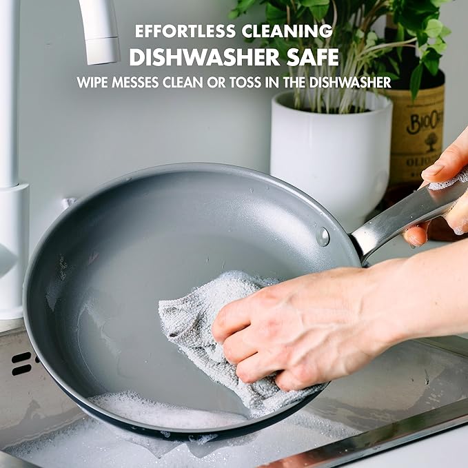 GreenPan Chatham Hard Anodized Healthy Ceramic Nonstick 10 Piece Cookware Pots and Pans Set, Frying Pan Skillets, Saucepans, Saute Pan, Stockpot, Lids, PFAS-Free, Dishwasher & Oven Safe, Gray