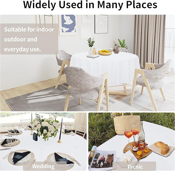 Easy-Going Faux Linen Waterproof Spill-Proof Tablecloth Stain Resistant Round Table Cloth Wrinkle Free Decorative Fabric for Kitchen, Dining, Party, Weddings, Restaurants (70 in-Round, White)