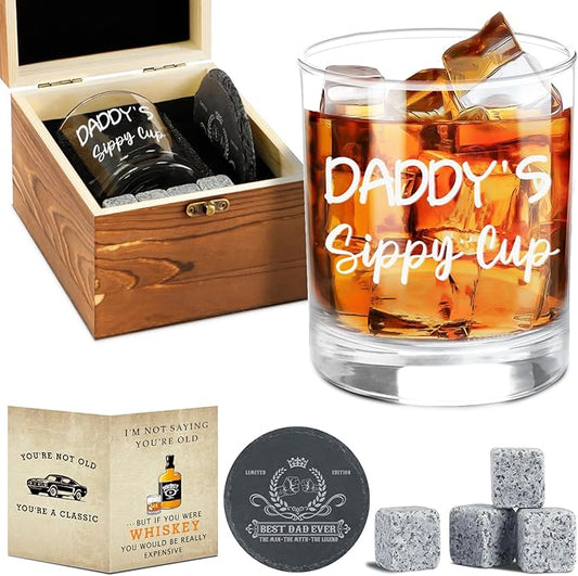 Christmas Gifts,Daddy's Sippy Cup Whiskey Glass 11 OZ, First Fathers Day Gift Ideas for New Dad, Husband, Boyfriend from Daughter Wife Son Kids, Girl Dad Gifts for Fathers Day,Birthday,Christmas