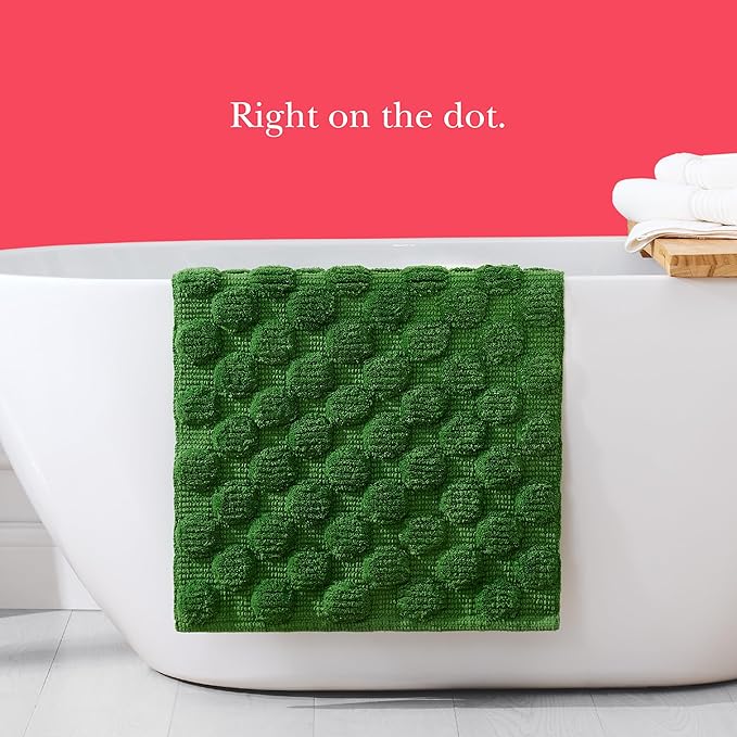 Kate Spade New York Dotted Woven Bath Rug, 21 in x 34 in, Absorbent Bath Mat, Slip Resistant, Made from 100% Cotton, Machine Washable, Green