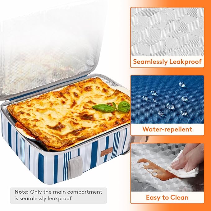 Lifewit Insulated Casserole Carrier for Hot or Cold Food, Casserole Dish Carrying Case, Lasagna Holder for Potluck Parties Picnic Cookouts, Fits 9"x13" Baking Dish, Blue