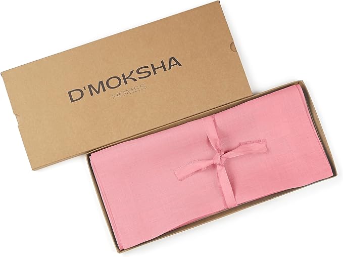 D'Moksha Homes Linen Table Runner 54 Inches - 100% Pure Linen Dusty Pink Table Runner 14 x 54 Inch for Dresser, Coffee Tables, Winter, Holiday, New Year - Machine Washable