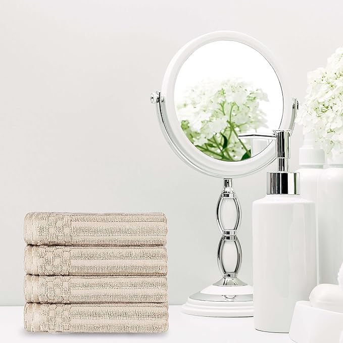 Cotton 4-Piece Solid and Ribbed Hand Towel Set, Hand Towels- 16" x 28", Ivory by Superior