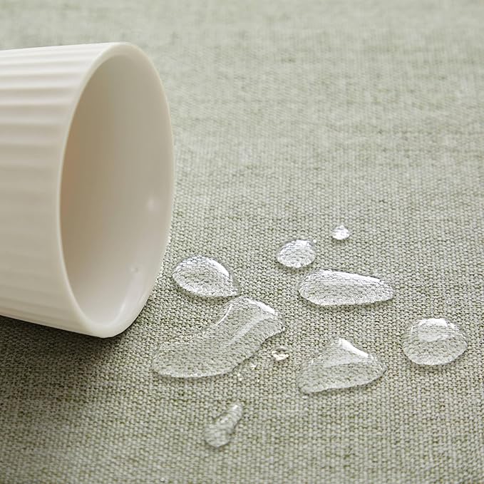 Linen Tablecloth with Tassels, Farmhouse Style Green Tablecloth, Water Resistant Burlap Tablecloths for Rectangle Table, 60x84 Inch Green