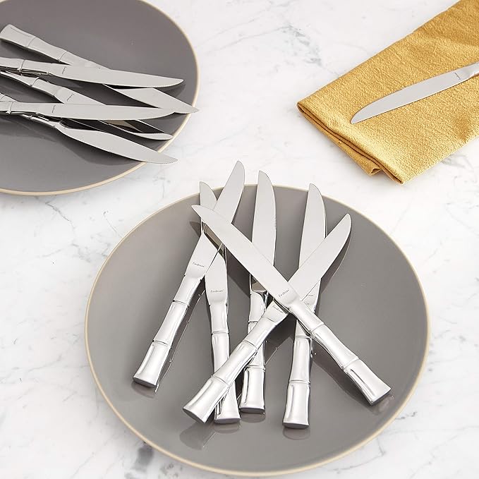 Fortessa Royal Pacific 18/10 Stainless Steel Flatware Solid Handle Steak Knife, Set of 12,Silver