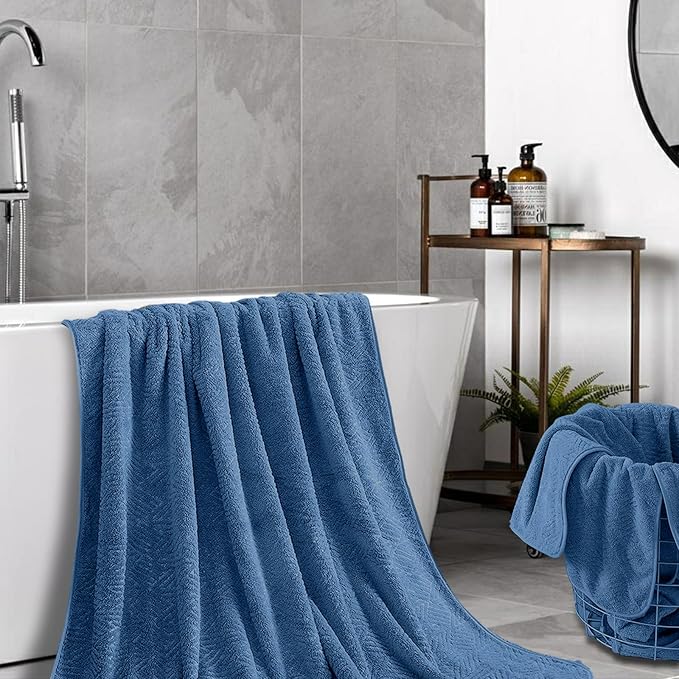CHINO Bathroom Towel Set,35x70 Inch Bath Sheets Towels for Adults,Jumbo Bath Towels Extra Large Quick Dry Towel Soft Absorbent Oversized Towels Microfiber Shower Towels Hotel Spa (4 Pcs Navy Blue)