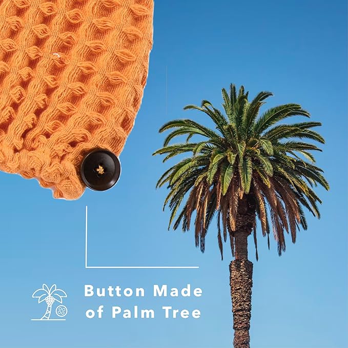 100% Organic Cotton Hair Drying Waffle Towel Wrap for Women | Absorbent & Quick Dry Head Turban for Wet Hair in Shower Sauna Spa, Extra Large for Long Straight Curly Plopping Button (Orange, 2 PACK)