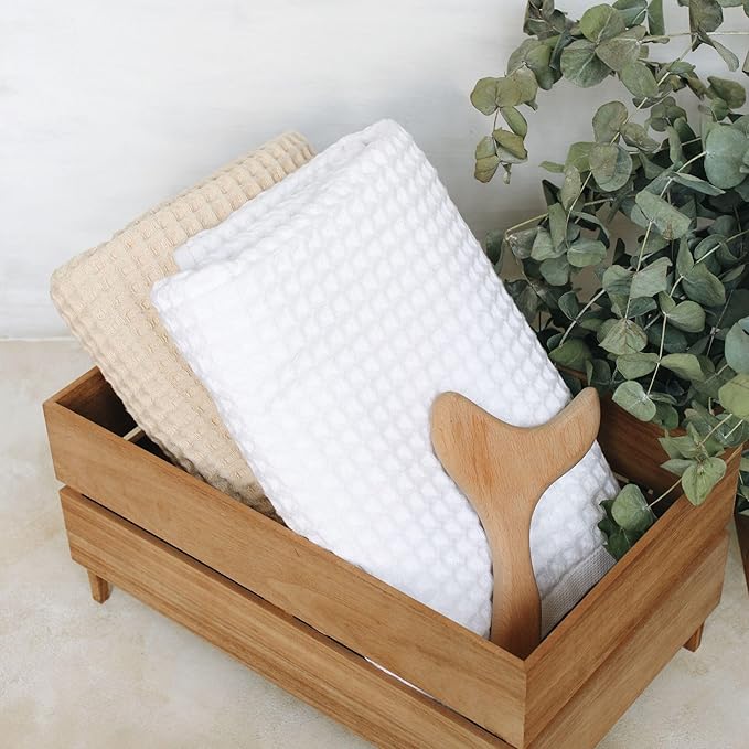 sea me at home Waffle Bath Sheet Set, 100% Turkish Cotton, Includes 1 Bath Sheet, 1 Hand Towel, 2 Face Towels