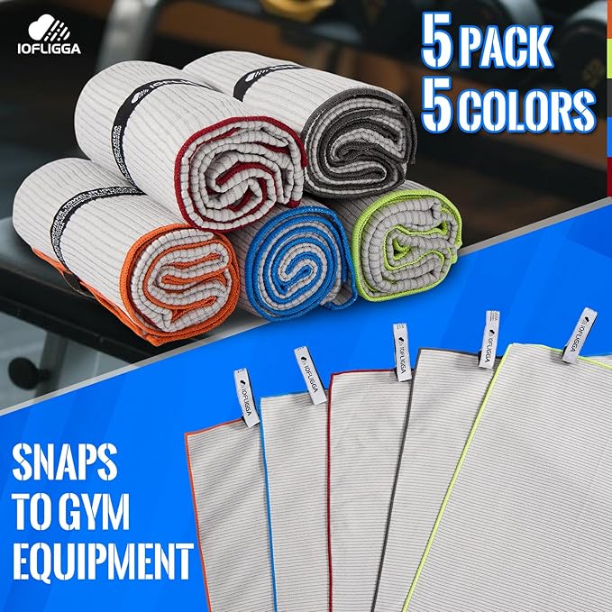 5 Pack Microfiber Gym Towels – Quick Dry, Super Absorbent, Lightweight & Compact Sweat and Workout Towels for Travel, Camping, Hot Yoga, Beach, and Sports (16 * 32" (5 Pack))
