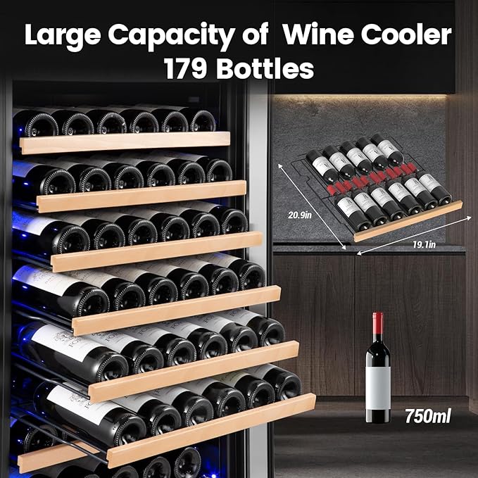 24 Inch Wine Cooler Refrigerator Freestanding, Large Tall Built-in 154-Bottles Wine Fridge, Large Capacity Wine Cellar For Wine Collection, Wine Lovers