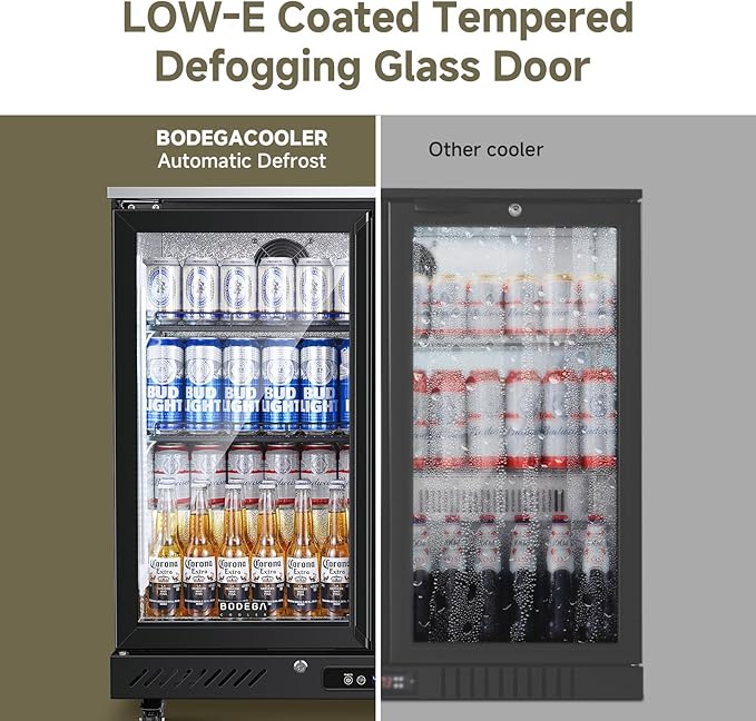 BODEGACOOLER Back Bar Cooler with 2 Glass Doors,7.7 Cu.ft Commercial Bar Beverage Refrigerator Under Counter LED Lighting for Soda Drinks,Beer,Wine with Stainless Steel Top,DOE Approved,4 Casters