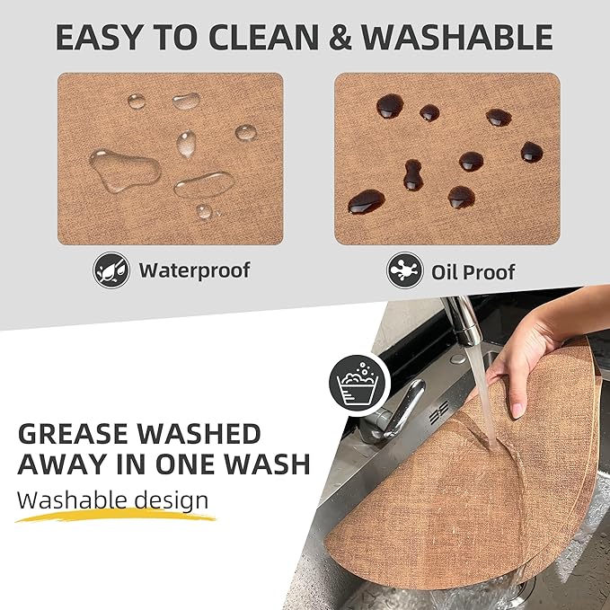 15 inch Faux Leather Round Placemats Set of 4 Non-Slip Washable Wipeable Table Mats, Heat Resistant Waterproof Oilproof Brown Place Mats for Kitchen, Dining, Party, Indoor, Outdoor