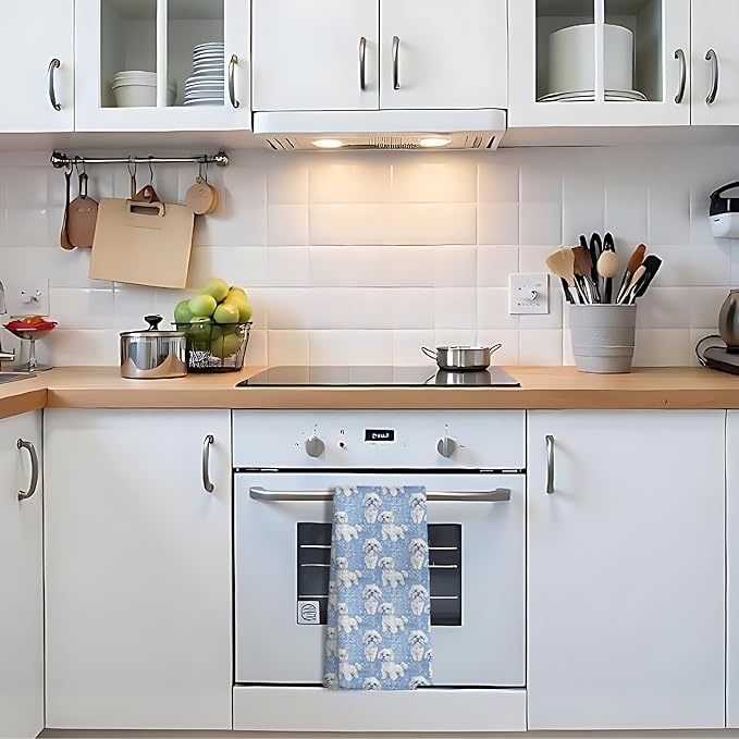 Shih Tzu Dog Gifts for Light Blue Chinoiserie Floral Decor Kitchen Towels，Blue Shih Tzu Dog Grandmillennial Decorative Dish Tea Towels for Kitchen Bathroom,16x24 Inch