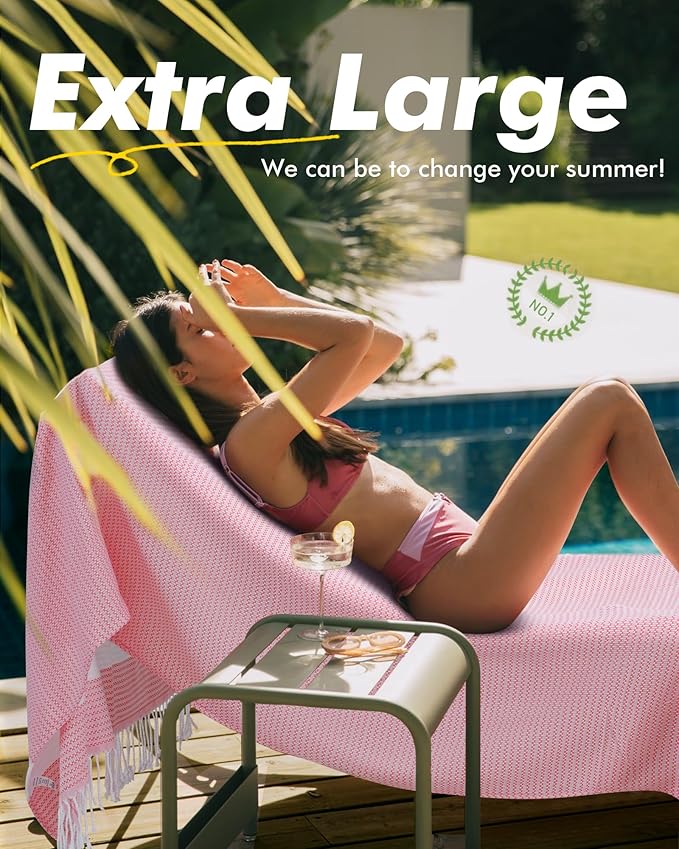 Genovega 2 Packs Oversized Turkish Beach Towels 74"x38" Thin Quick Dry Sand Free Pool Swim Bathing Towel Extra Large Blanket Adult Travel Essentials Accessories Summer Vacation LightGreen Pink Dot