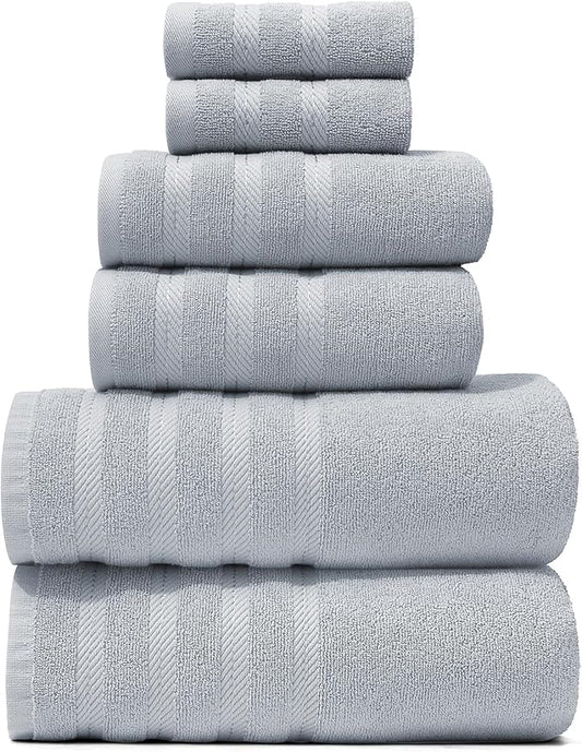 Hearth & Harbor Bath Towels for Bathroom - 100% Ring Spun Cotton Luxury Bathroom Towels - Soft & Highly Absorbent Bath Towels Set, 6 Piece Set, Ice Blue