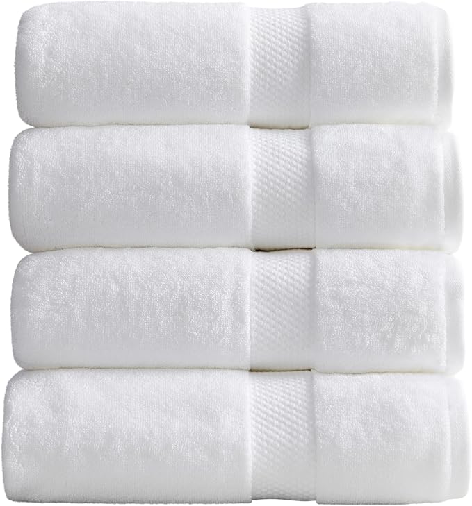 Springtree Home White Bath Towels Set of 4 | Classic Hotel Bath Towels | 100% Combed Cotton | Absorbent Quick-Dry Towels for Bathroom | Oeko-TEX® Standard 100 Cotton | Cynewski Collection - White