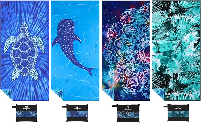 4 Pack Microfiber Lightweight Thin Beach Towel Sand Free Quick Dry Super Absorbent Large Towels for Swimming Pool Yoga Gym Travel Vacation Beach Accessories Essentials for Adults