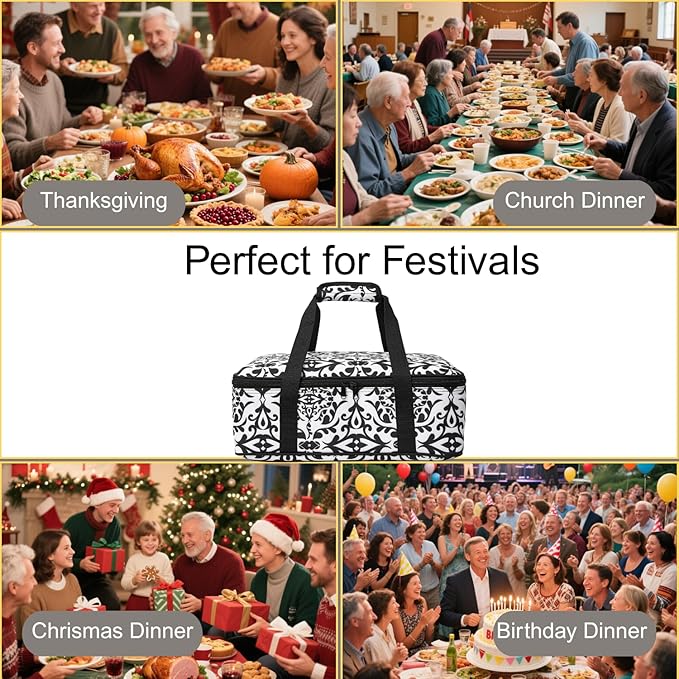 Insulated Casserole Carrier Bag - Portable Thermal Food Delivery Bag for 9x13/11x15 Inch Pan - Keep Meals Hot/Cold 4+ Hours for Catering, Festival Potlucks, Picnics, Family Gathings or Outdoor Events