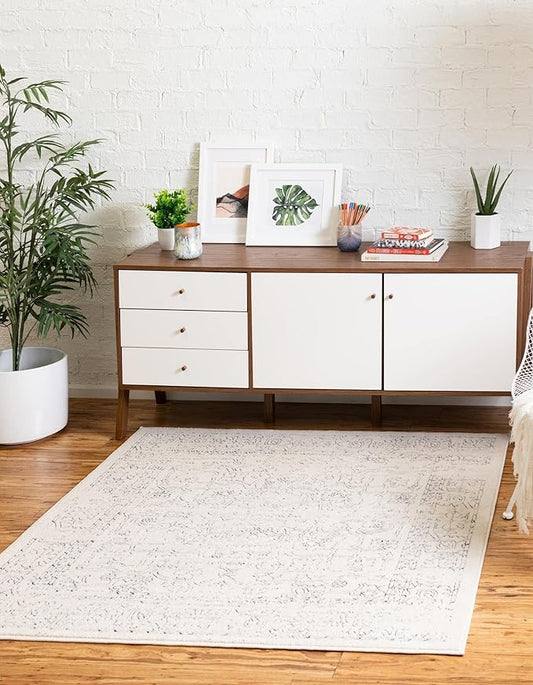 Unique Loom Isabella Collection Area Rug - Adjani (7' 10" Square, White/ Blue)