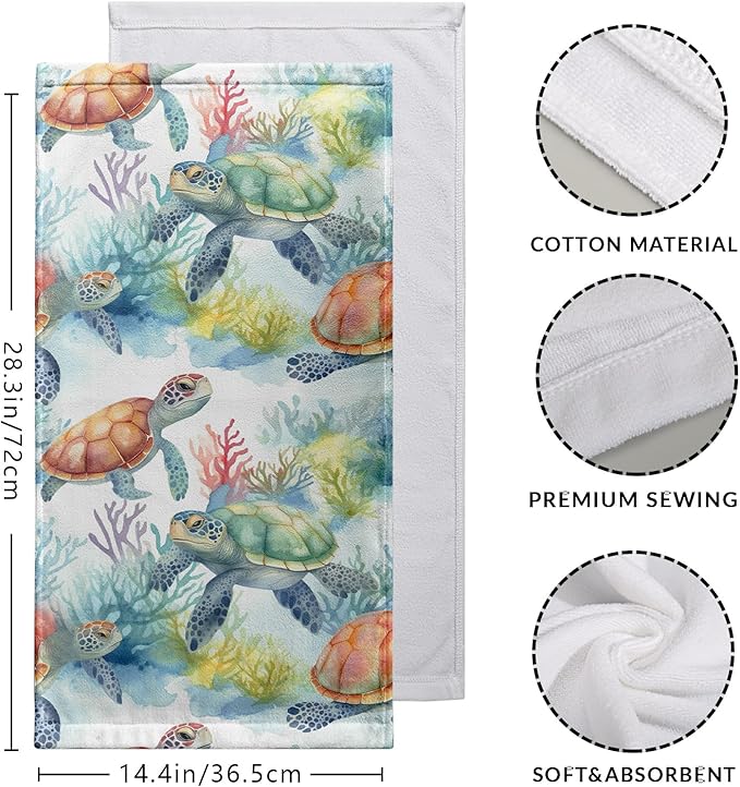 Sea Turtle Kitchen Towels Summer Corals Hand Towel Ocean Animal Dish Towel 14.4 X 28.3 in Soft Absorbent Cotton Towels for Bathroom Kitchen Decorations