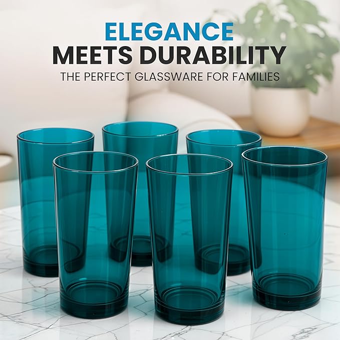 Zulay Kitchen Acrylic Glasses Drinkware - 6 Piece Unbreakable Plastic Tumblers - BPA-Free, Reusable Plastic Drinking Glasses for Home & Outdoors - Lead-Free & Dishwasher Safe - Turquoise - (24oz)