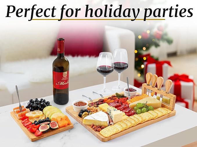 Zulay Charcuterie Board Set Large - Great White Elephant Gift, Housewarming Gift for New Home, Bamboo Cheese Board - Charcuterie with Accessories, Wine and Cheese