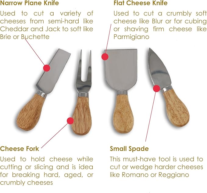 Cheese Board Set by StarBlue - with 4 Knives and Slide Out Drawer | Large Oak Wooden Cheese and Platter Cutting Serving Plate Tray | Best for Housewarming and Birthday Gift