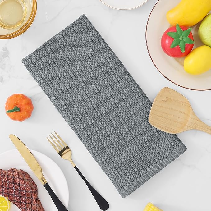 Homaxy 100% Cotton Waffle Weave Kitchen Dish Towels, Ultra Soft Absorbent Quick Drying Cleaning Towel, 13 x 28 Inches, 12-Pack, Grey