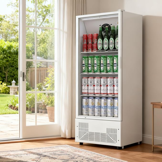 6.5 Cu.Ft Commercial Beverage Refrigerator Glass Door Upright Drink Cooler Display Fridge with Adjustable Shelves and LED Light for Restaurant Bar Store Office White
