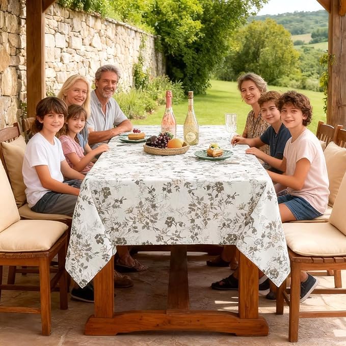 H.VERSAILTEX Linen Table Cloths Floral Printed Tablecloth Spill-Proof Waterproof Table Cover for Dining Buffet Feature Soft and Thick Fabric Wrinkle Free, 60 x 104 Inch, Retro Floral - Brown
