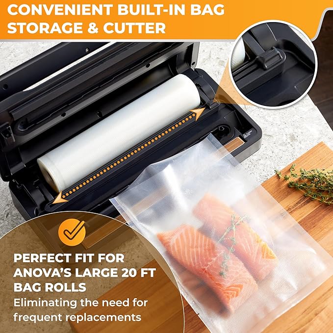 Anova Culinary Precision Vacuum Sealer Pro, Includes Large Bag Roll (19ft), Wet & Dry Dual Food Vacuum Sealer Machine for Sous Vide and Long-Term Storage, 2-Year Warranty