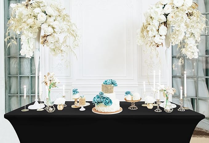 Utopia Kitchen 8FT Spandex Tablecloth [1 Pack, Black] 200 GSM Stretch, Fitted, Washable and Wrinkle Resistant Table Cloth Rectangle Cover for Trade Shows, Wedding, Parties [96Lx30Wx30H Inch]