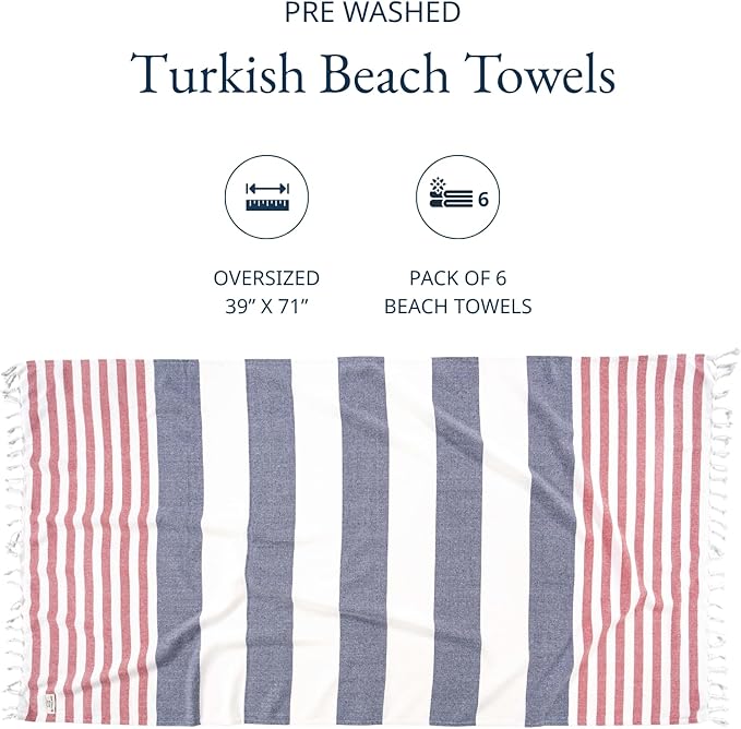 LANE LINEN Pool Towels, Turkish Beach Towels Oversized Set of 6, Pre-Washed,No Shrink, Quick Dry Travel Towel,Stylish Beach Towel for Women, Absorbent & Sand Free Towel, 39"x71"