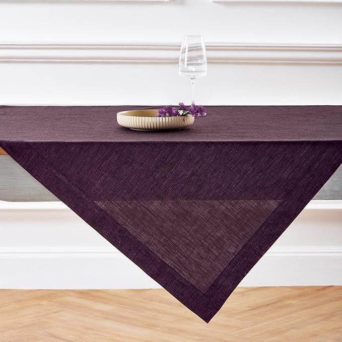 Solino Home Grape Linen Tablecloth 52 x 52 Inch - 100% Pure Linen Square Table Throw - Athena, Machine Washable Tablecloth for Christmas, New Year