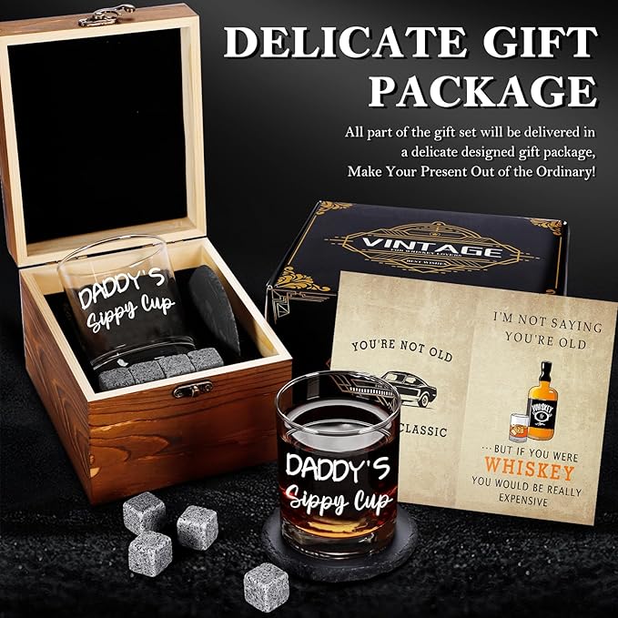 Christmas Gifts,Daddy's Sippy Cup Whiskey Glass 11 OZ, First Fathers Day Gift Ideas for New Dad, Husband, Boyfriend from Daughter Wife Son Kids, Girl Dad Gifts for Fathers Day,Birthday,Christmas