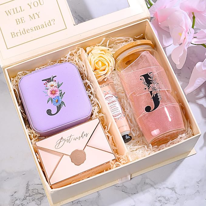 AYGXU Travel Jewelry Case for Women Girls,Jewelry Box Organizer,Travel Initial Jewelry Box for Girls,16oz glass cups with bamboo lids,aesthetic glass cup,Travel Essentials,Initial M purple