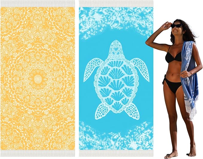 2 Pack Turkish Beach Towel Quick Dry Absorbent Cotton Lightweight Thin Bathroom Bath Pool Swim Towels Extra Large Oversized Sand Free Beach Accessories Essentials Stuff Cloud Adults Gift