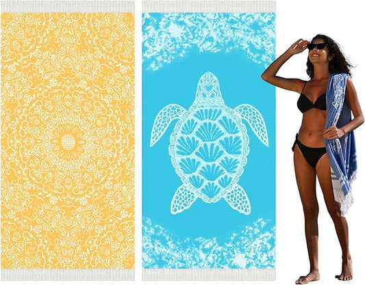 2 Pack Turkish Beach Towel Quick Dry Absorbent Cotton Lightweight Thin Bathroom Bath Pool Swim Towels Extra Large Oversized Sand Free Beach Accessories Essentials Stuff Cloud Adults Gift