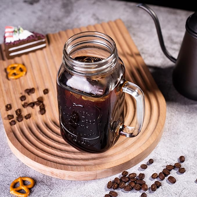 24 OZ Mason Jar Drinking Glasses for Party Beverages Materials and Jars with Comfortable Handle Easy to Clean in the Dishwasher 4Pack