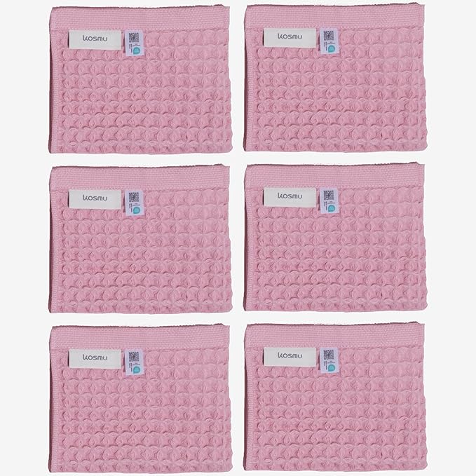 Luxury Organic Japanese Cotton Waffle Bath Towel | Thick, Absorbent, Quick Dry Bathroom Towels for Shower, Sauna, Onsen| Hotel & Spa Quality, Gift-Ready (Sakura Pink, Face Towel (6 Pack))
