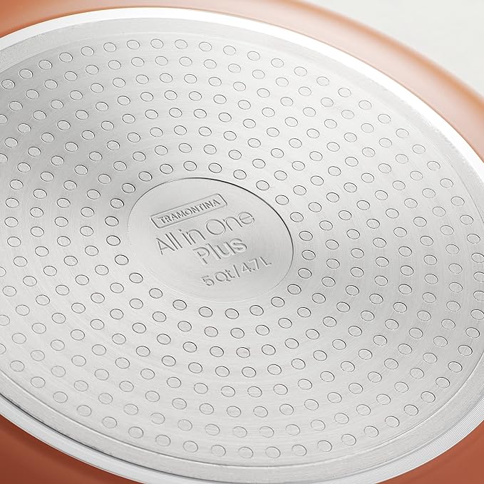 Tramontina All-in-One Plus Pan Set, 5-Quart Ceramic Non Stick Cooking Pan with Lid, Steamer Insert, Bamboo Utensil and Trivet, Orange