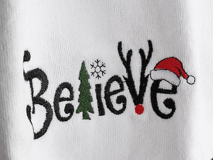 American Soft Linen Christmas Bath Towels Bathroom Set, 2 Packed Embroidered Decorative 100% Turkish Cotton Hand Bath Towels, Dish Towels for Decor Xmas, Joy-Believe