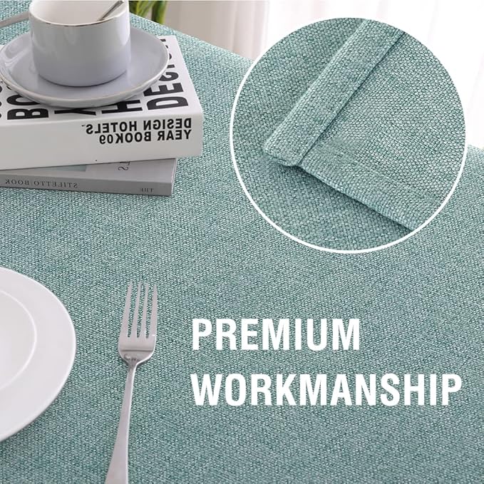 H.VERSAILTEX Linen Textured Tablecloth 60 x 84 Waterproof Decorative Table Cloth Spill-Proof Linen Look Cover for Party Table Extra Soft and Thick Fabric Wrinkle Free, Heather Aqua