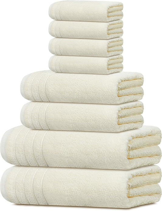 Tens Towels Pack of 8 Towels Set, 2 Extra Large Bath, 2 Hand, 4 Washcloths, 100% Cotton, Lighter Weight, Quicker to Dry, Super Absorbent, Perfect for Bathroom, Cream