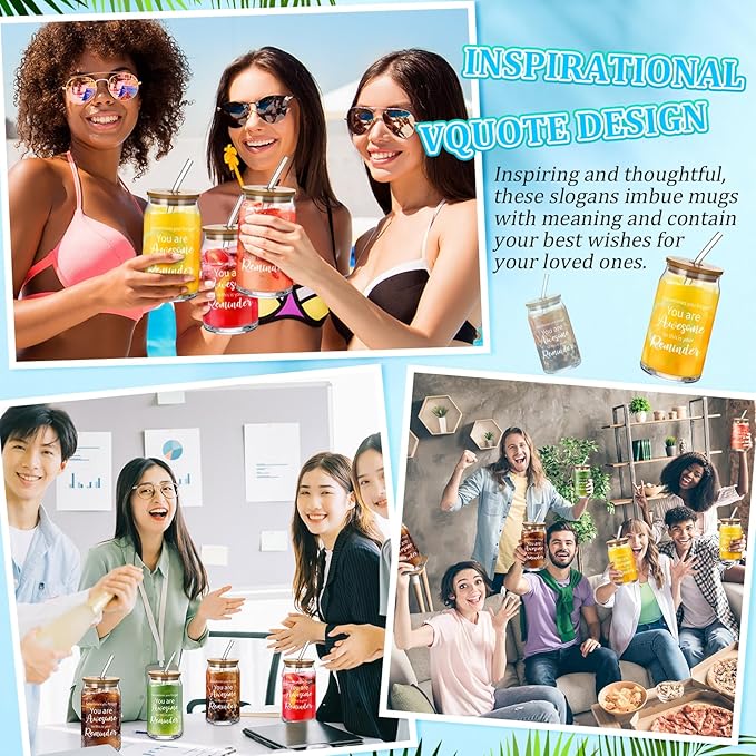 Layhit 12 Set Employee Appreciation Gifts Bulk You Are Awesome Glass Cups for Staff Coworker 16 oz Can Shaped Beer Glass with Lids Straws Brushes Boxes Ribbon for Nurse Teachers Day Housekeeping Week